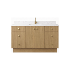 60" Sahara Oak European Vanity with Quartz Top – Single Sink