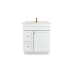 30" White Shaker Bathroom Vanity with Quartz Top – Single Sink