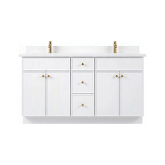 60" White Slim Shaker Bathroom Vanity with Quartz Top – Double Sink