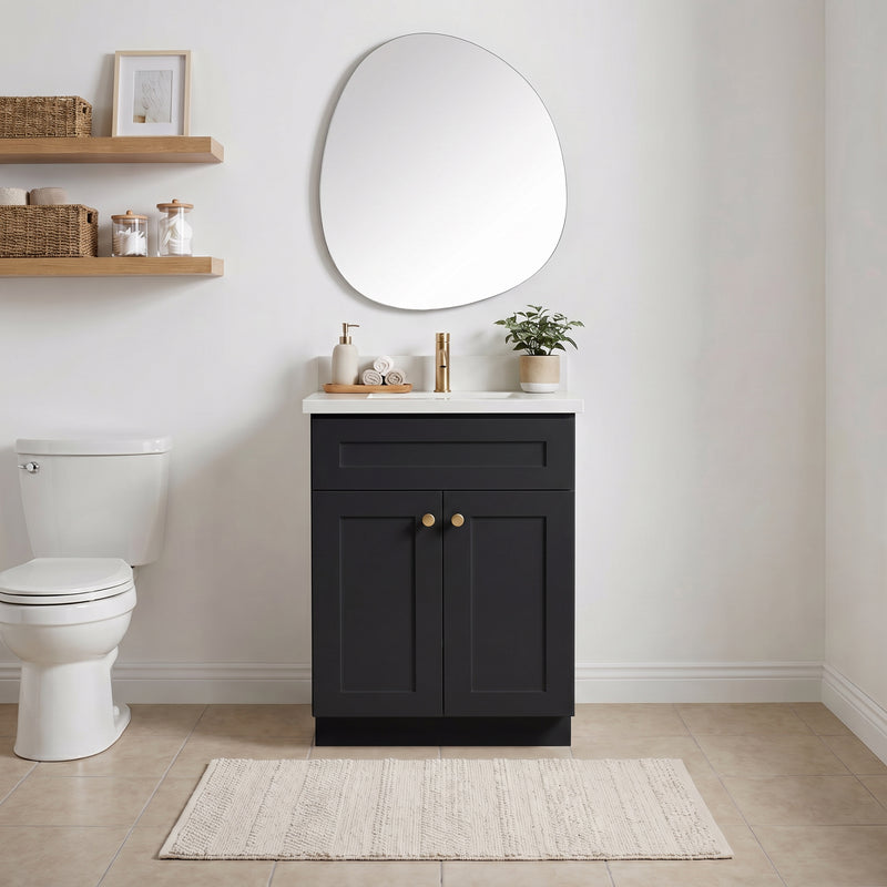 24" Black Shaker Vanity with Pure White Quartz Top
