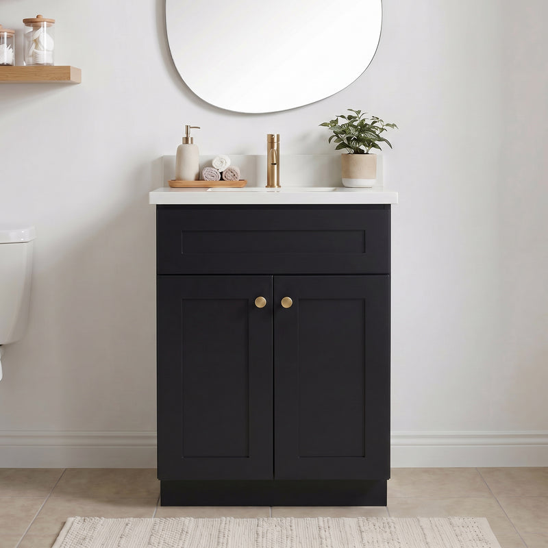 24" Black Shaker Vanity with Pure White Quartz Top