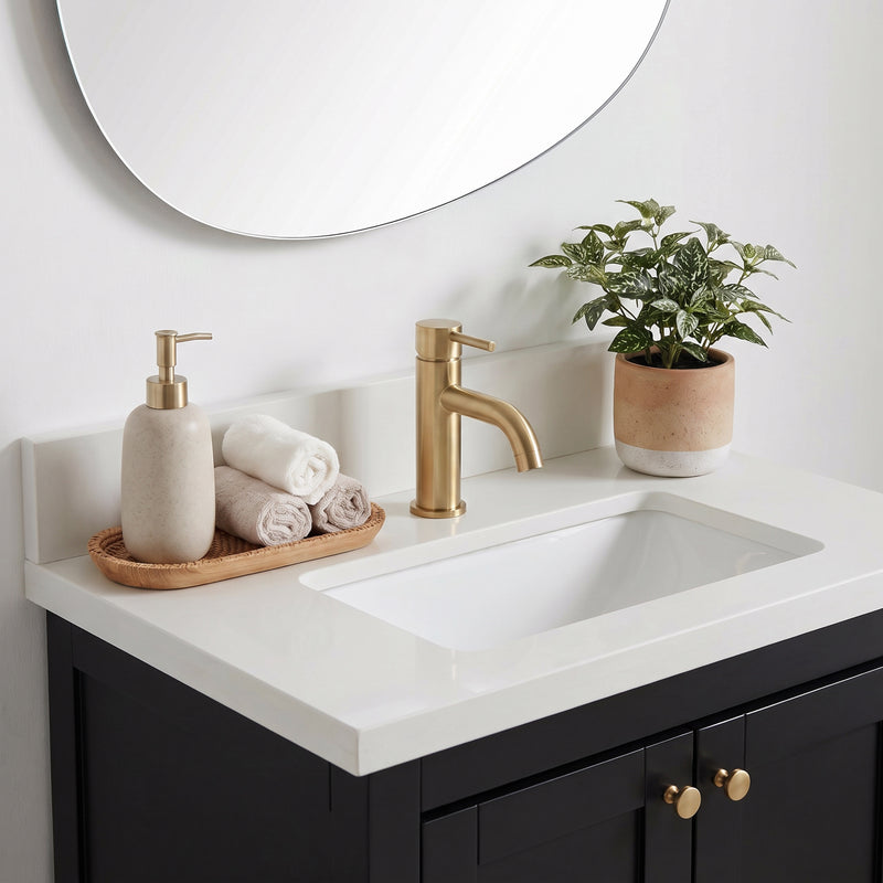 24" Black Shaker Vanity with Pure White Quartz Top