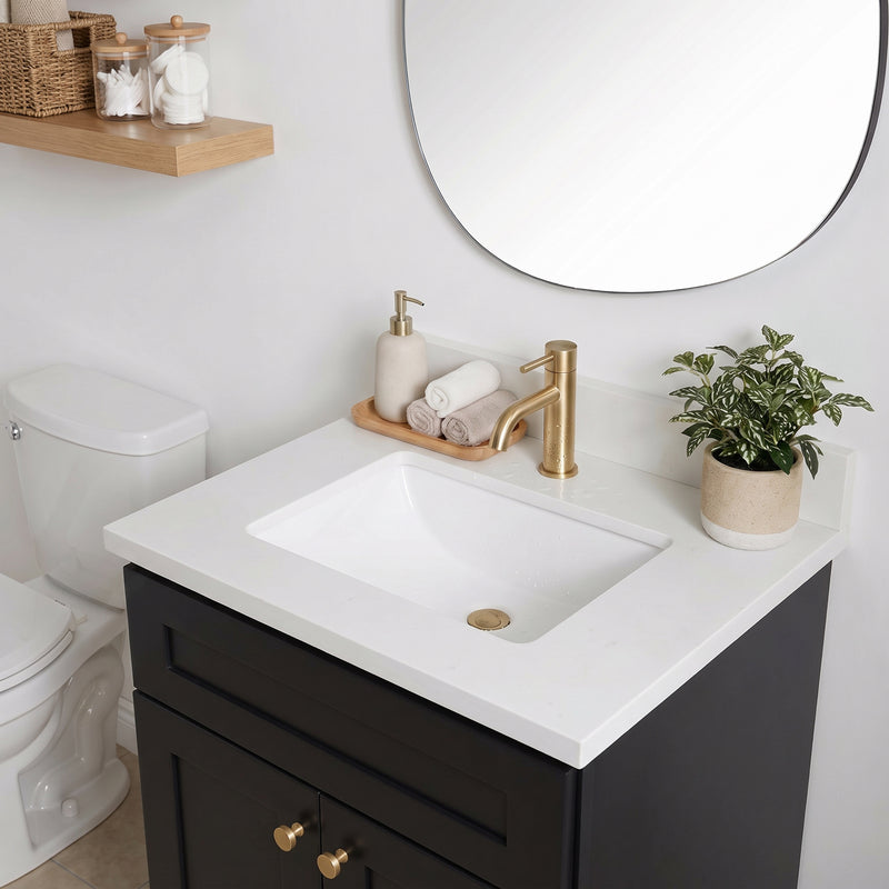 24" Black Shaker Vanity with Pure White Quartz Top