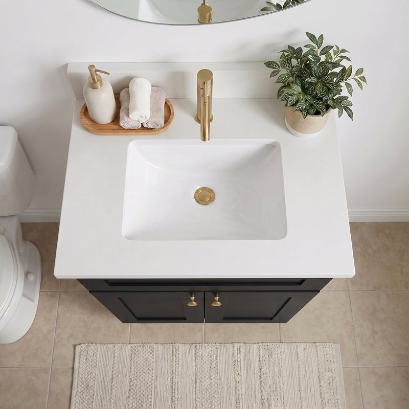 24" Black Shaker Vanity with Pure White Quartz Top