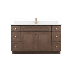 60" Coffee Bean Shaker Bathroom Vanity with Quartz Top – Single Sink