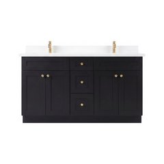 60" Shaker Bathroom Vanity – Black – Double Sink