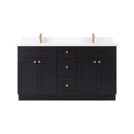 60" Shaker Bathroom Vanity – Black – Double Sink