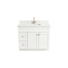 42" White Shaker Bathroom Vanity with Quartz Top – Single Sink