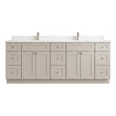 84" Taupe Shaker Bathroom Vanity with Quartz Top – 9 Drawers