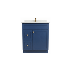 30" Navy Blue Shaker Bathroom Vanity with Quartz Top – Single Sink
