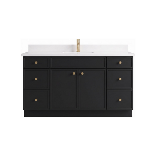 60" Slim Shaker Bathroom Vanity – Black – Single Sink