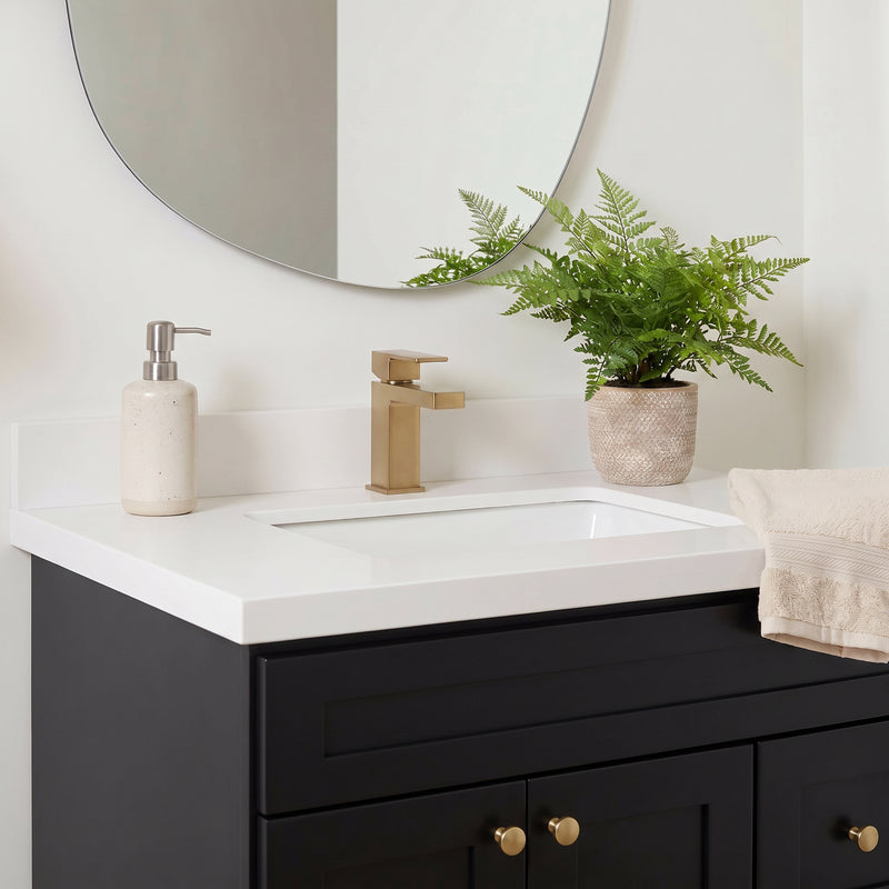 30" Black Shaker Vanity with Pure White Quartz Top