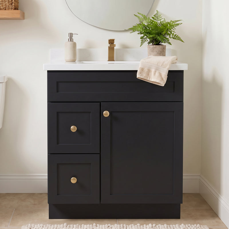 30" Black Shaker Vanity with Pure White Quartz Top