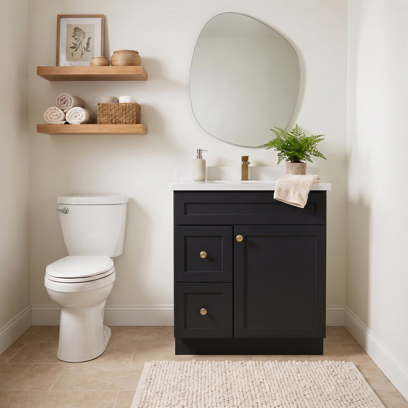 30" Black Shaker Vanity with Pure White Quartz Top