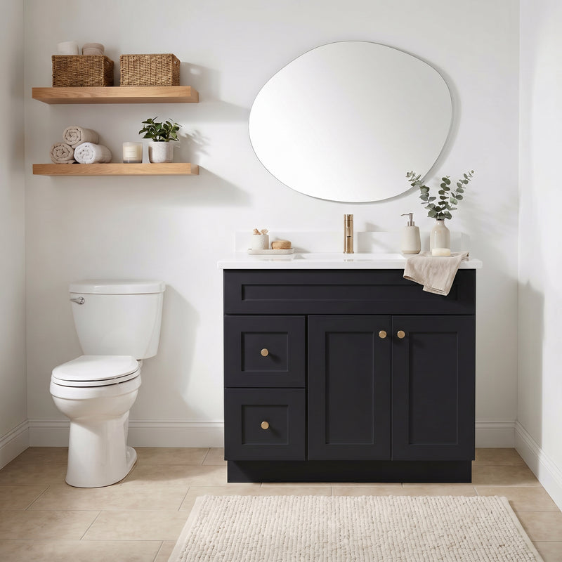 36" Black Shaker Vanity with Pure White Quartz Top