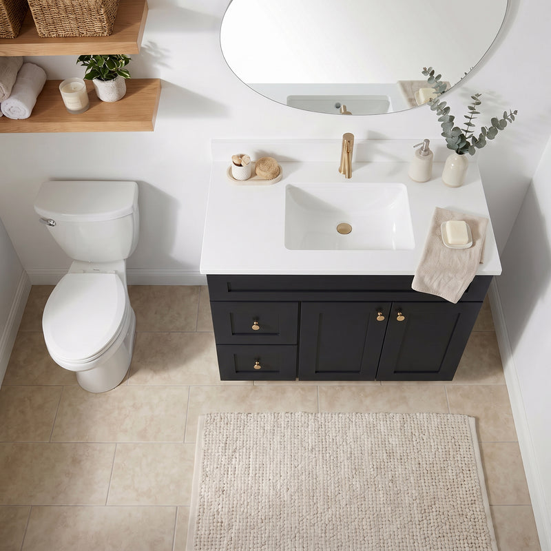 36" Black Shaker Vanity with Pure White Quartz Top