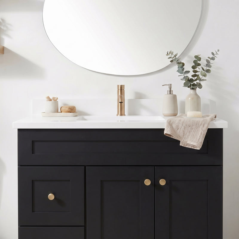 36" Black Shaker Vanity with Pure White Quartz Top