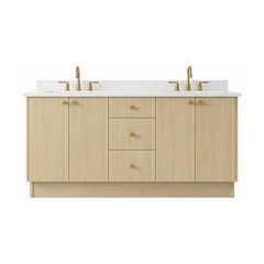 72" Milk Oak European Vanity with Quartz Top – Double Sink