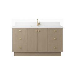 60" Manhattan Oak European Vanity with Quartz Top – Single Sink