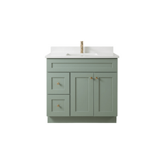 36" Olive Green Shaker Bathroom Vanity with Quartz Top – Single Sink