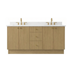 72" Sahara Oak European Vanity with Quartz Top – Double Sink