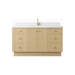 60" Ivory Oak European Vanity with Quartz Top – Single Sink