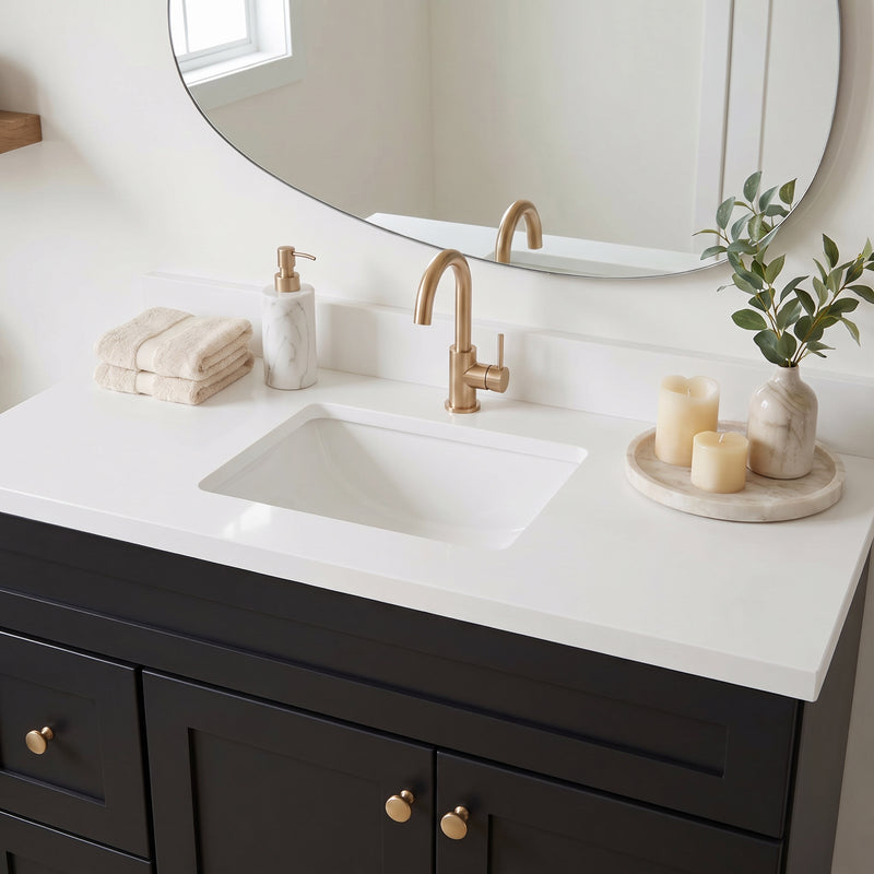 42" Black Shaker Vanity with Pure White Quartz Top