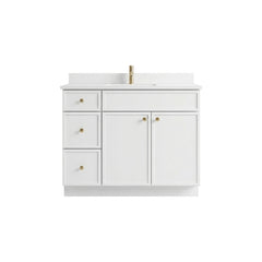 42" White Slim Shaker Bathroom Vanity with Quartz Top