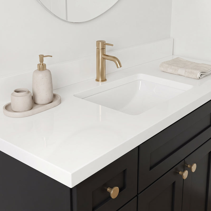 48" Black Shaker Vanity with Pure White Quartz Top