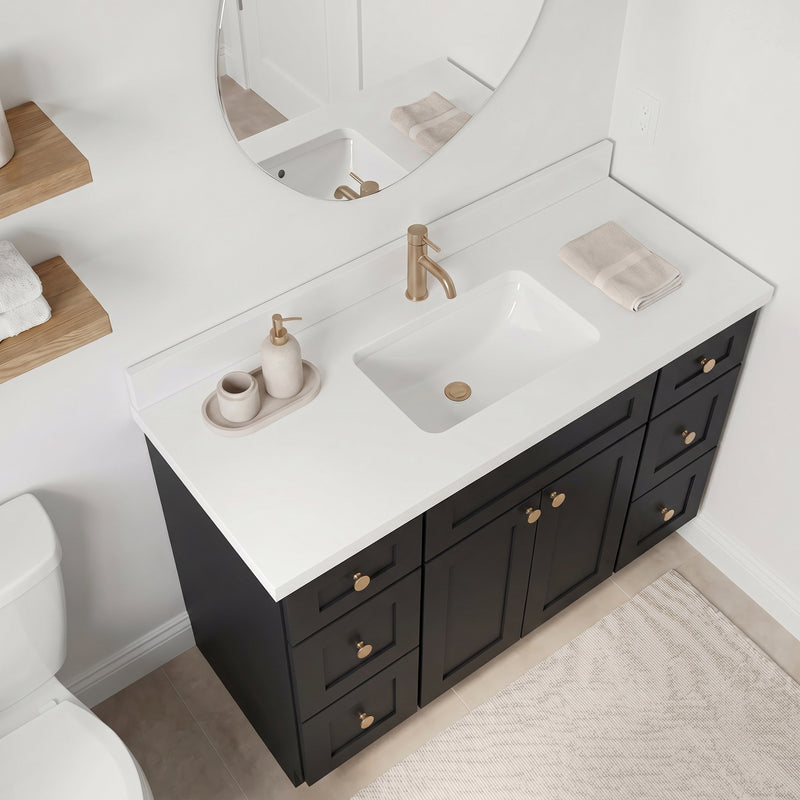 48" Black Shaker Vanity with Pure White Quartz Top