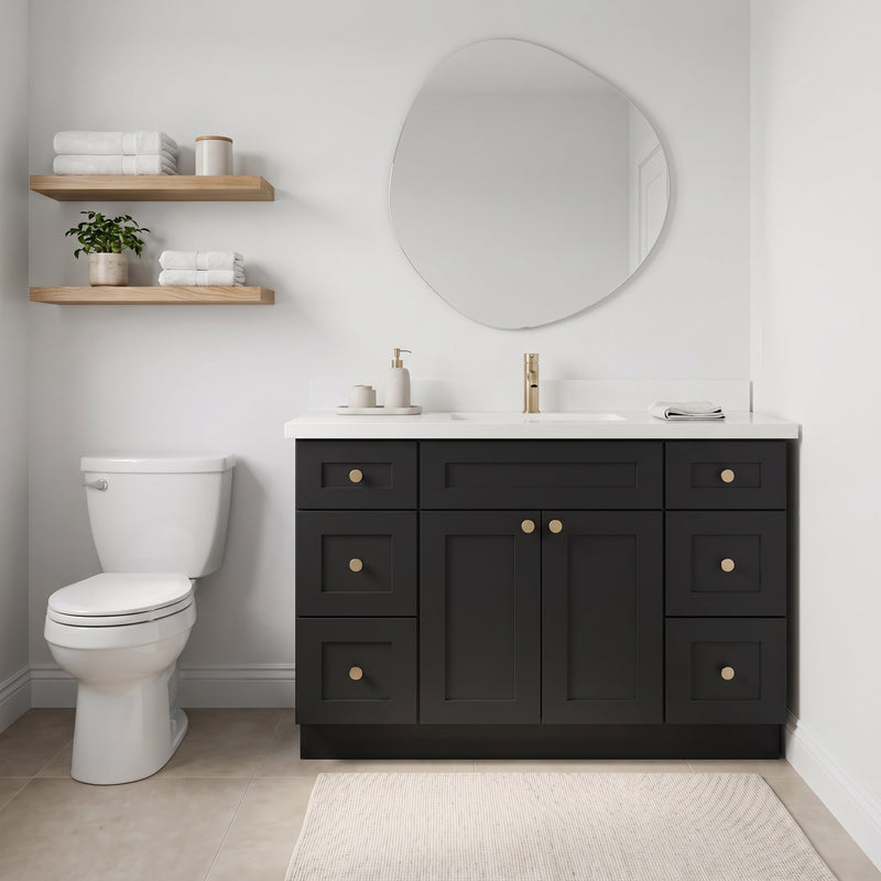 48" Black Shaker Vanity with Pure White Quartz Top