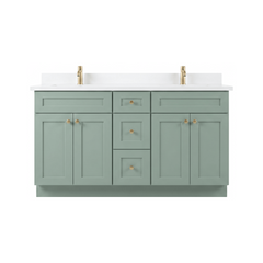 60" Olive Green Shaker Bathroom Vanity with Quartz Top – Double Sink