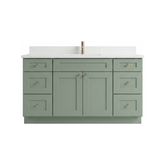 60" Olive Green Shaker Bathroom Vanity with Quartz Top – Single Sink
