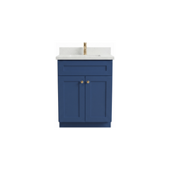 24" Navy Blue Shaker Bathroom Vanity with Quartz Top – Single Sink
