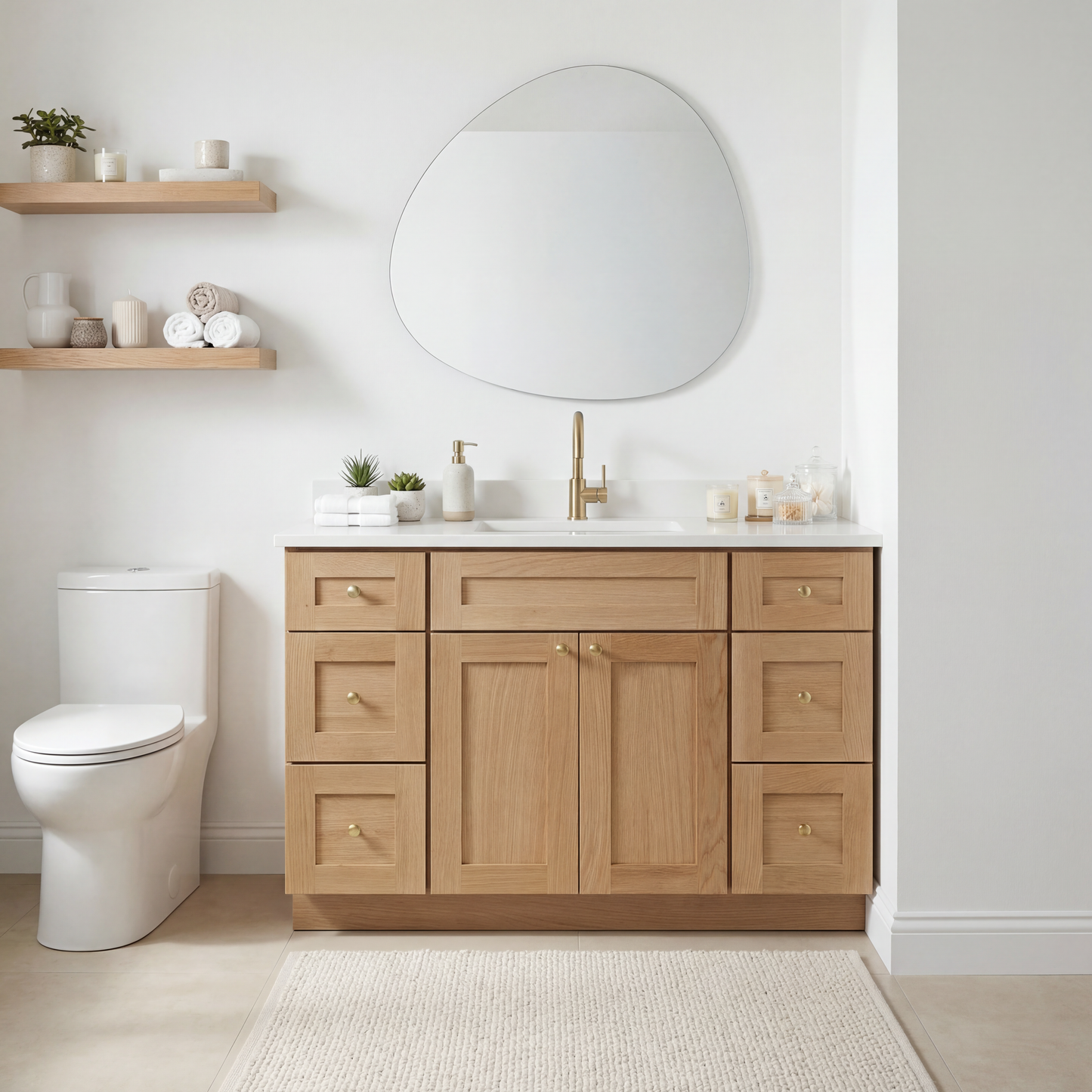 48" White Oak Shaker Vanity – Single Sink
