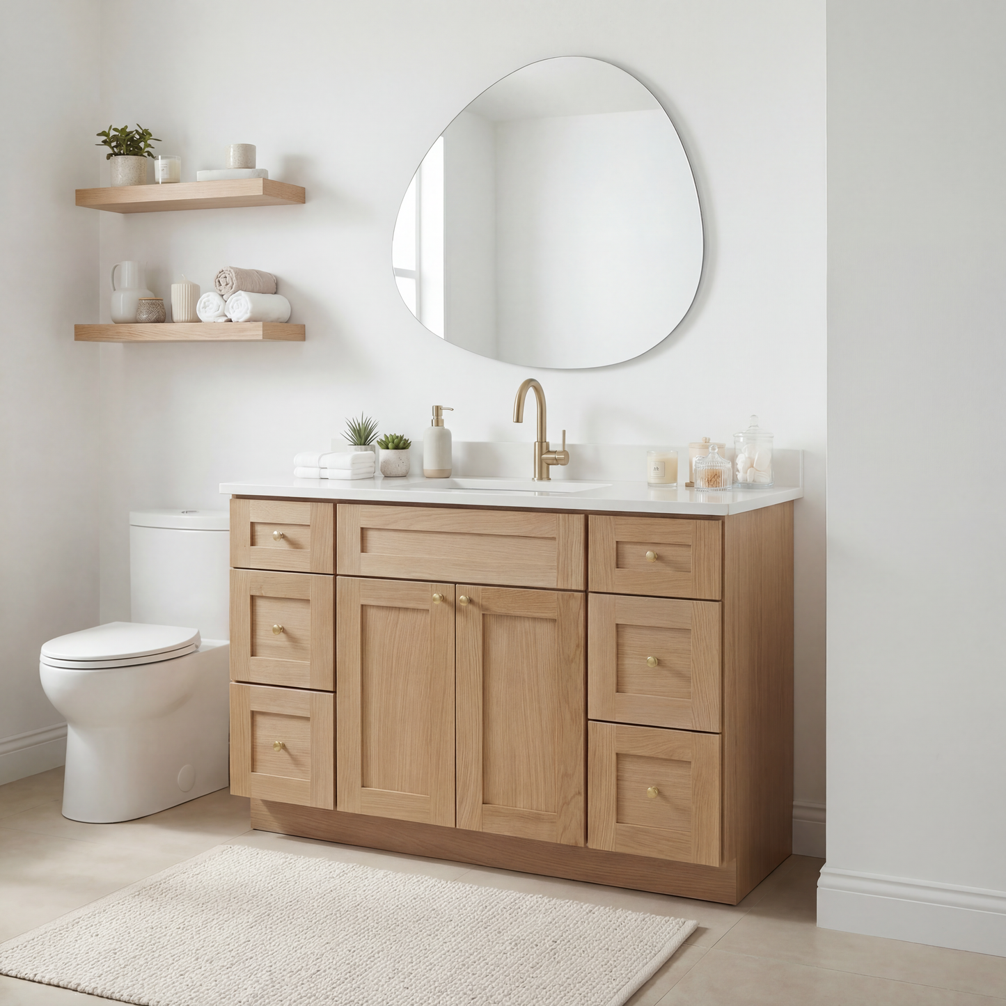 48" White Oak Shaker Vanity – Single Sink