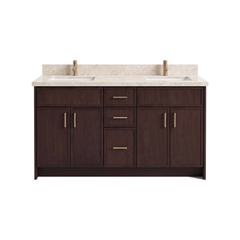 60" Midnight Walnut Slim Shaker Bathroom Vanity with Quartz Top – Double Sink