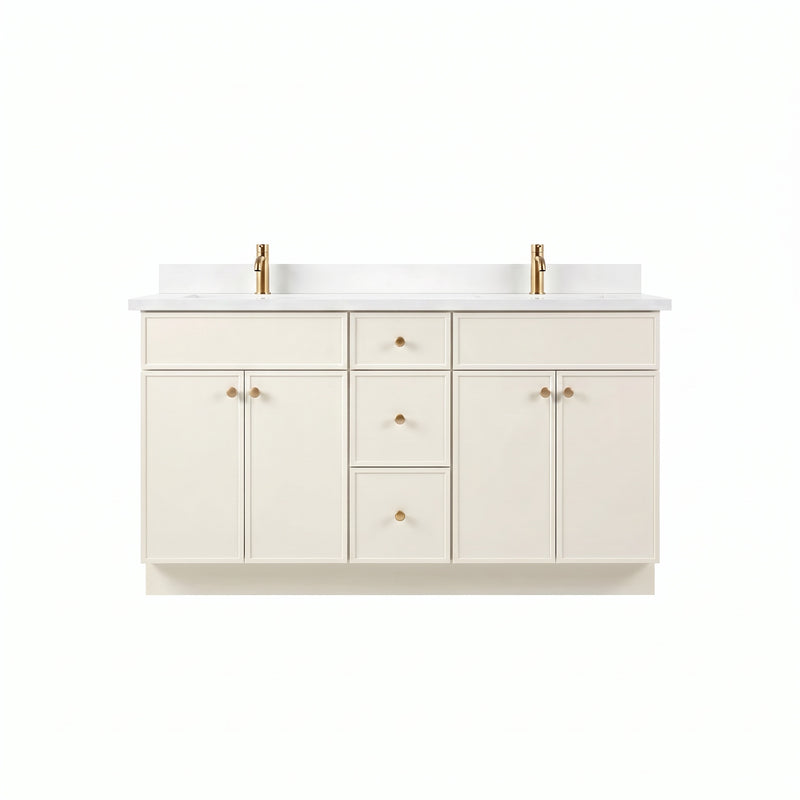 60" Slim Shaker Vanity — Off White, Double Sink
