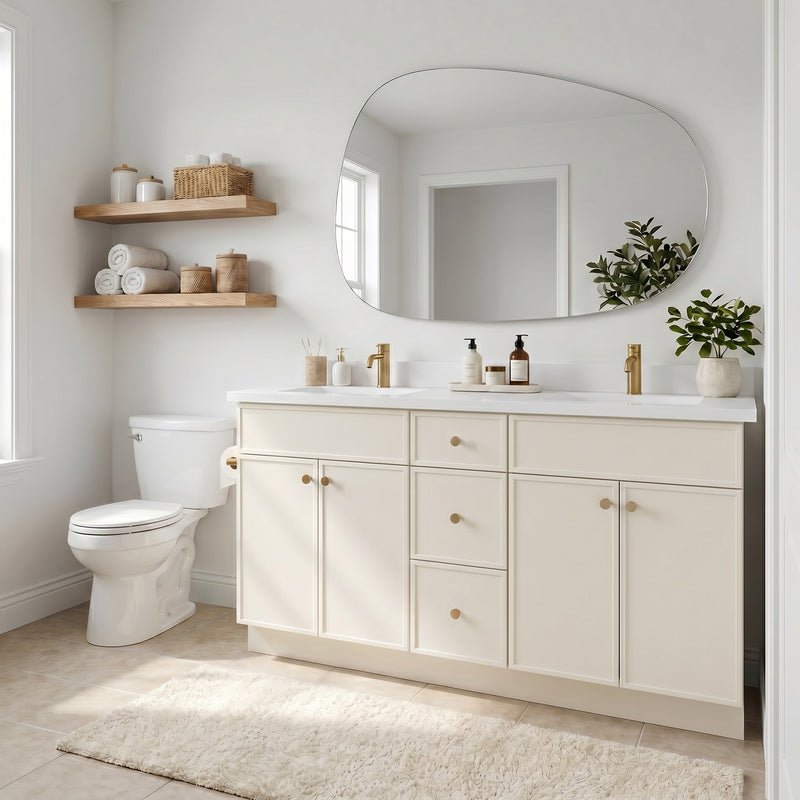 60" Slim Shaker Vanity — Off White, Double Sink