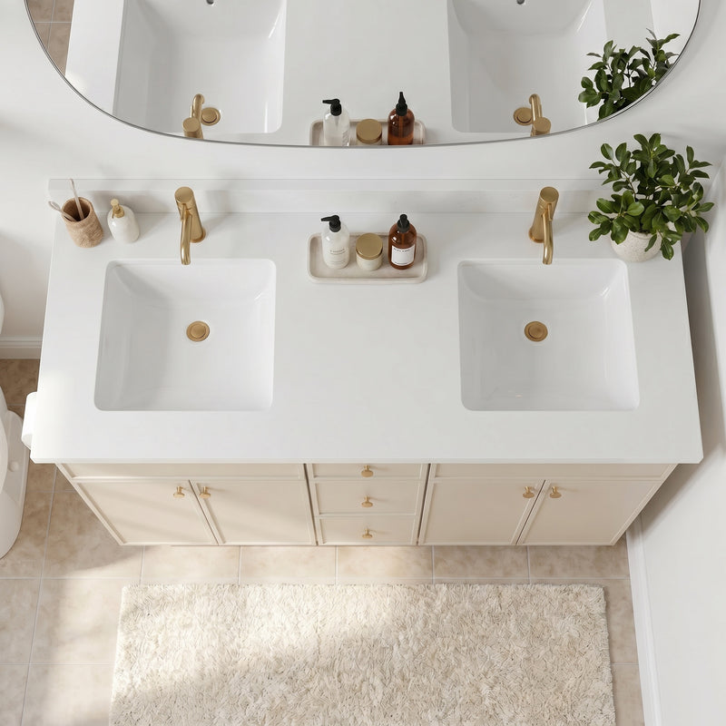 60" Slim Shaker Vanity — Off White, Double Sink