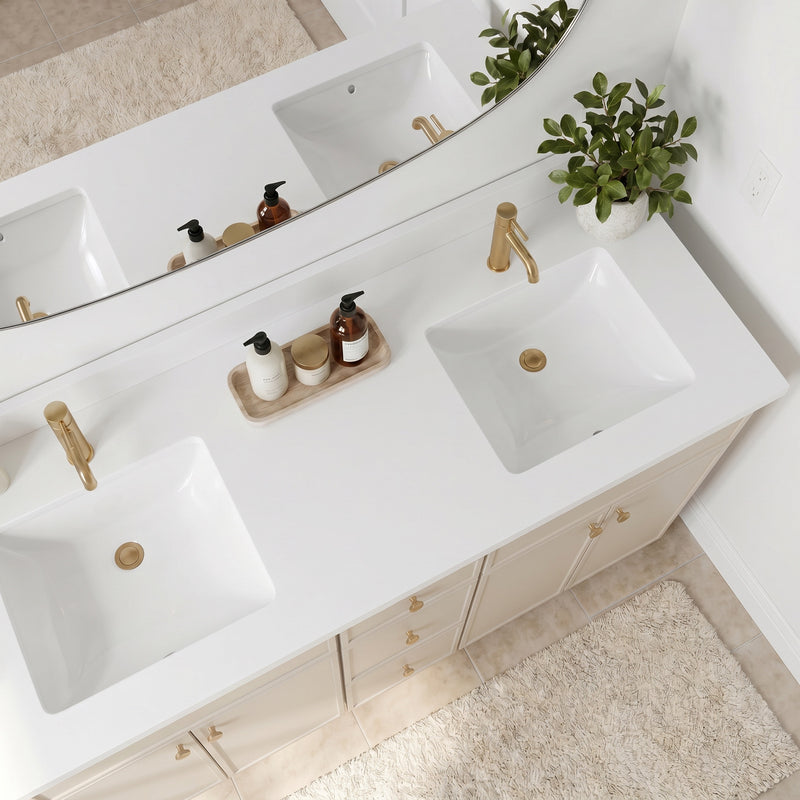 60" Slim Shaker Vanity — Off White, Double Sink