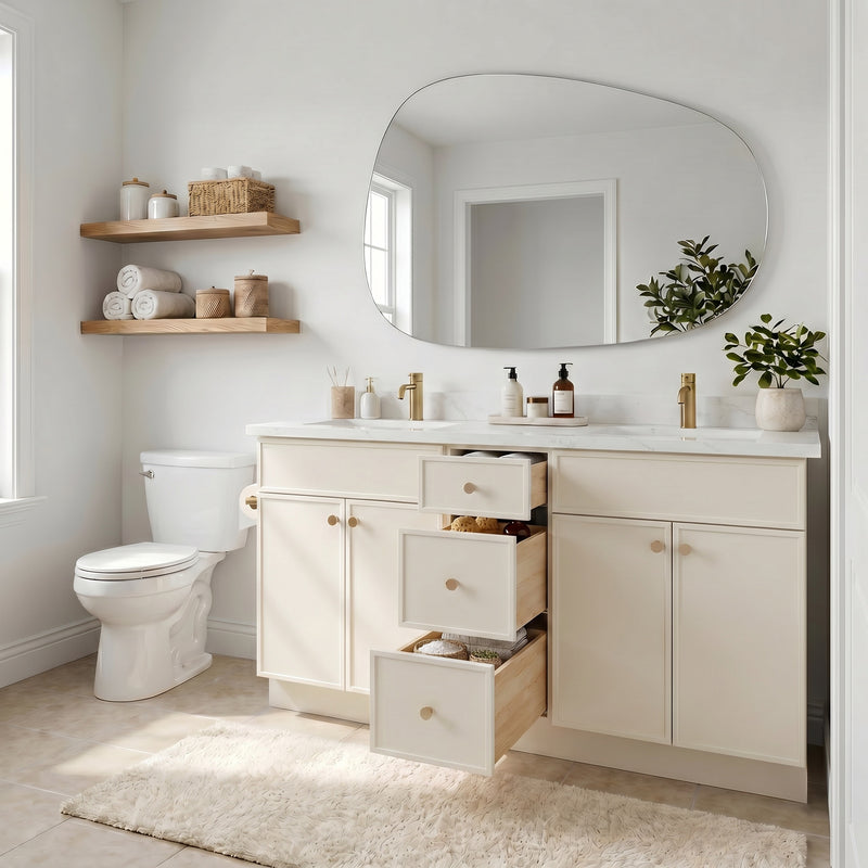 60" Slim Shaker Vanity — Off White, Double Sink
