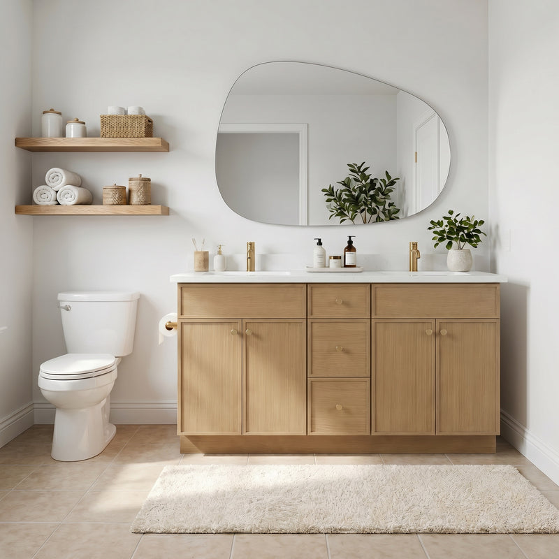 60" Slim Shaker Vanity — White Oak, Double Sink