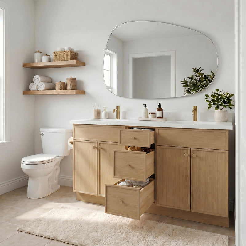 60" Slim Shaker Vanity — White Oak, Double Sink