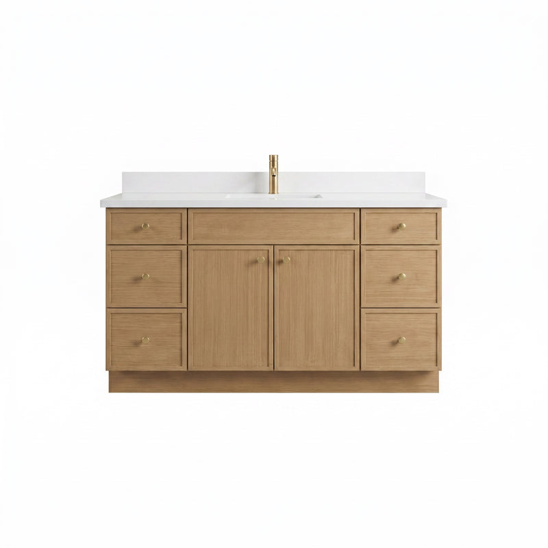 60" Slim Shaker Vanity — White Oak, Single Sink