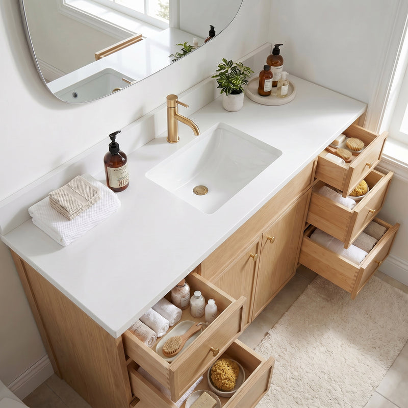 60" Slim Shaker Vanity — White Oak, Single Sink
