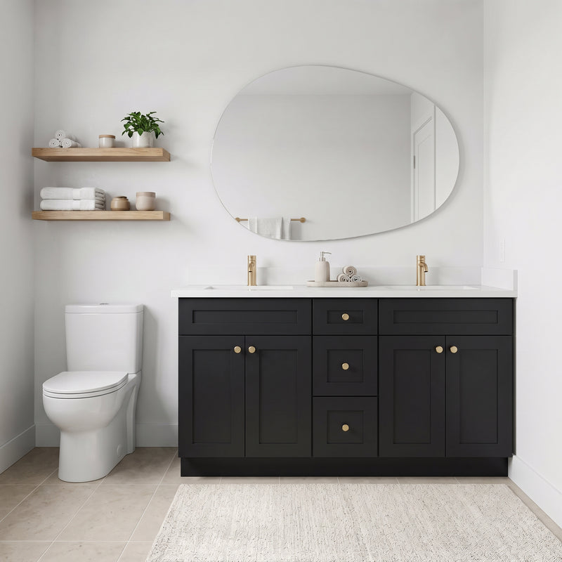 60" Black Shaker Double Vanity with Pure White Quartz Top