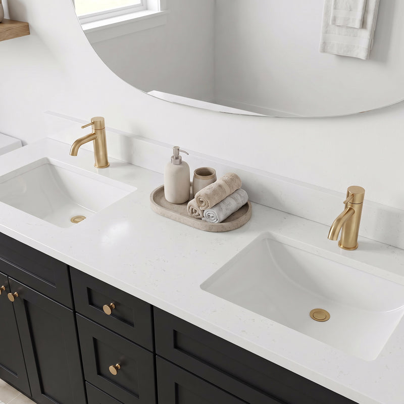 60" Black Shaker Double Vanity with Pure White Quartz Top