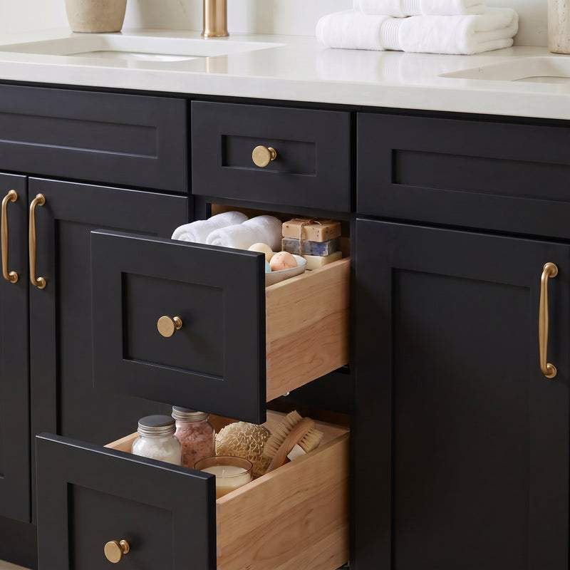 60" Black Shaker Double Vanity with Pure White Quartz Top