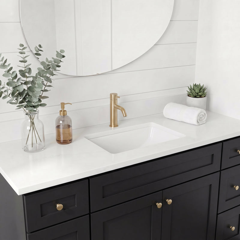 60" Black Shaker Vanity with Pure White Quartz Top